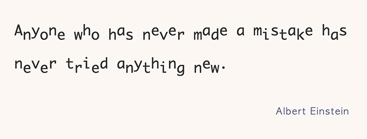 Screenshot from 180 websites in 180 days site - a quote from Albert Einstein, Anyone who has never made a mistake has never tried anything new