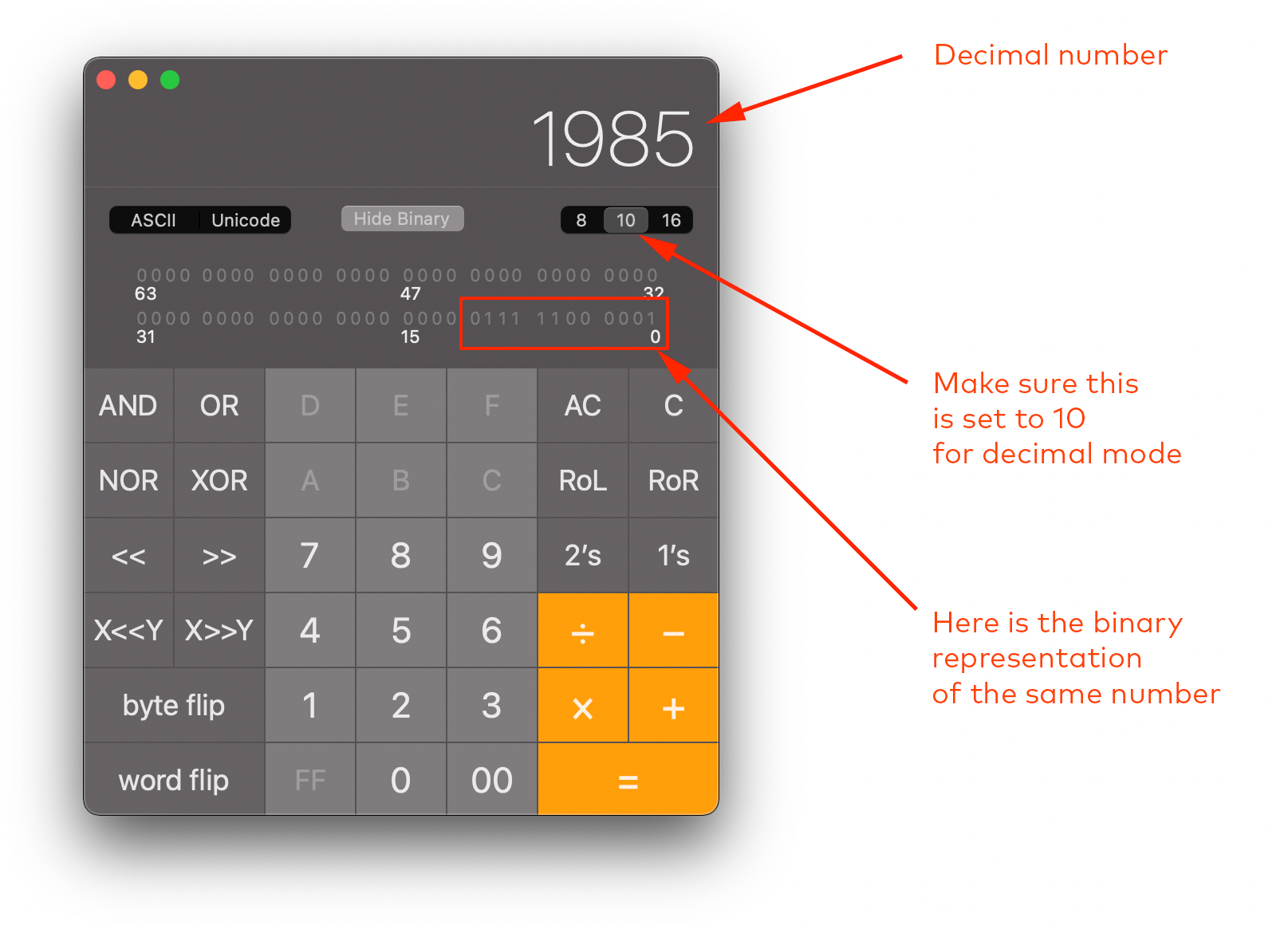 Screenshot of calculator in MacOS